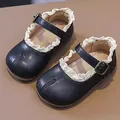 Elegantes zapatos Mary Jane negros para bebé estilo francés con encaje y diseño punta Tabi - Negro