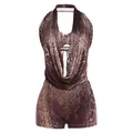 Body halter sexy stampa serpente con scollo a V profondo e design stringato sulla schiena - XS / Stampa Serpente Viola (Top E Bottom)