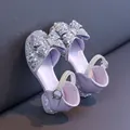 Elegant sparkly purple girl's princess shoes with rhinestone bow and block heel detail - Size 26 Inner Length 15.8cm / Purple