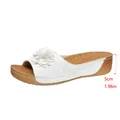 Elegant white wedge sandals for women featuring flower detail and 5cm platform heel - White