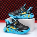 Chaussures de basket-ball bleues et noires pour garçons avec semelles épaisses ondulées - 26 / Noir Lune Cyan