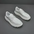 Chaussures décontractées à plateforme en cuir blanc pour hommes avec semelles épaisses - 38 / Blanc
