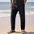 Herren Leinenhose in Schwarz für den Sommer am Strand, atmungsaktiv und locker geschnitten - S / Unterteile / Schwarz