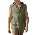 Ανδρικό casual αμάνικο πουκάμισο με κουκούλα σε λαδί αναπνεύσιμο ύφασμα - Πράσινο του Στρατού