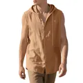 Καλοκαιρινό ανδρικό casual αμάνικο πουκάμισο με κουκούλα κάμελ, άνετη γραμμή ύφασμα - Γήινο Κίτρινο