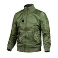Men's olive green tactical flight bomber jacket with ribbed cuffs and sleeve pocket - M / Thin (Top) / Army Green
