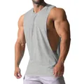 Men's athletic sleeveless gym tank top in solid gray color with loose fit design - Light Gray