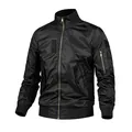 Classic men's black flight bomber jacket featuring tactical sleeve pockets and ribbed trim. - M / Thin (Top) / Black