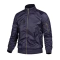 Navy blue pilot style men's bomber jacket featuring ribbed cuffs and sleeve pocket - M / Thin (Top) / Blue