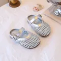 Sandales Mary Jane tressées argentées brillantes pour petites filles pour l'été - Pointure 23: 14.5cm / Argent