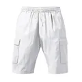 Close-up of white linen cargo shorts showing drawstring waist and side pocket detail. - S / Bottom (YFY-WW-15) / White