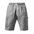 Front view of grey cargo shorts featuring elastic waistband and drawstring detail - S / Bottom (YFY-WW-15) / Gray