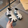Fashionable white children's Roman sandals with buckle straps for summer beach wear - Size 23 Inner Length 14.5 / Off White