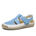 Breathable light blue hollowed-out closed-toe sandals for women summer beach. - 35 / Blue