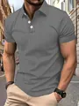 Close-up of grey knit Polo shirt with textured micro-checkered pattern on model - S / Tops / Gray