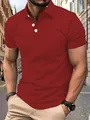 Detailed view of a red men's short-sleeved polo shirt featuring a subtle grid texture design - S / Tops / Burgundy