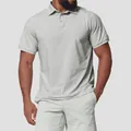 Men's light grey cooling quick-dry golf polo shirt with short sleeves and button collar - S / Tops / Grayish White