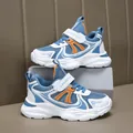 Zapatillas de malla azul y blanco ligeras y transpirables para niños con color naranja - Blanco Azul