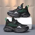 Αναπνεύσιμα μαύρα mesh chunky sneakers για αγόρια με πράσινες λεπτομέρειες και παχιά σόλα - Μαύρο Πράσινο