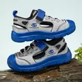 Blue and grey boys' closed-toe sport sandals with mesh panels and adjustable velcro straps - 27 / Grey Blue