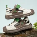 Kids closed-toe athletic sandals in brown and beige with green straps for boys - 27 / Khaki Green