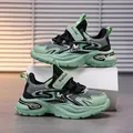 Green and black mesh breathable sneakers for boys with practical hook-and-loop strap - 28 / Fruit Green
