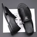 Breathable black leather sandals for men with casual hollow-out design and soft sole - 38 / Black