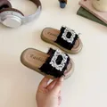Zwarte prinsessen slippers voor meisjes met strass gesp en mooie gerafelde bandjes details - 21 / Zwart