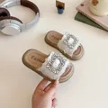 Chique zomerse slippers voor meisjes met fonkelende strasgesp en zachte harige band - 21 / Broken Wit