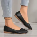 Elegant black pointed-toe flat shoes for women with a comfortable soft sole design. - Black