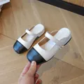 Kids' black and white Mary Jane mules with pearl strap and flat sole for summer - 27 / Black and White Patchwork / White