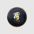Vintage Japanese style enamel button with ornate gold monogram and navy blue finish - Gold + Black