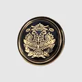 Bouton de vêtement en émail noir vintage avec blason d'aigle à deux têtes doré - Or + Noir