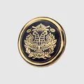 Bouton doré vintage avec émail bleu foncé et emblème d'aigle bicéphale héraldique couronné - Or + Bleu