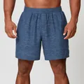 Professional men's quick-dry heathered blue athletic shorts for gym, running and leisure. - S / Bottoms / Blue Pattern