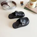 Children's black British style mules with silver buckle detail in leather finish - 26 / Black