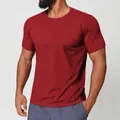 Premium men's athletic crew neck quick-dry t-shirt in burgundy for sports and casual daily wear - Red
