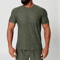 Dunkelgrünes meliertes schnelltrocknendes Sport-T-Shirt mit Rundhalsausschnitt für Herren - Dunkelgrün