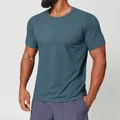 Men's athletic quick-dry crew neck T-shirt in dark teal blue for hiking and gym sports - S / Tops / Deep Green