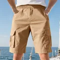 Loose-fit khaki cargo shorts for men with multiple pockets, summer casual style - S / Bottoms / Khaki