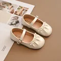 Elegant cream white girls Mary Jane shoes featuring pearl accents and soft comfortable soles - 23 / Off White