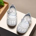 Silver Lolita style girls princess shoes with pearl embellishments and soft sole - 23 / Silver
