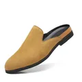 Mules décontractées pour hommes en daim jaune moutarde avec bordure en cuir beige - 39 / Chameau