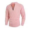Camiseta de manga larga para hombre con media cremallera y hombros plisados en rosa - Rosa