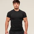 Men's black quick-dry fitness compression T-shirt for gym training and running workouts - M / Tops / Black and Gray