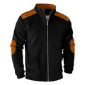 Vintage heavyweight men's jacket with stand collar and stylish orange patchwork detail - Black