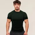 Men's dark green muscle fit compression t-shirt for gym and workout training - S / Tops / Black Green