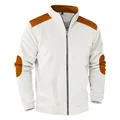 Detail showing the textured fabric and shoulder patchwork of the white casual jacket. - White