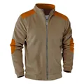 Detail of a men's retro corduroy jacket with orange shoulder and elbow patches - Brown