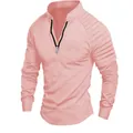 Vue détaillée d'un t-shirt de sport rose à manches longues avec fermeture éclair - Rose